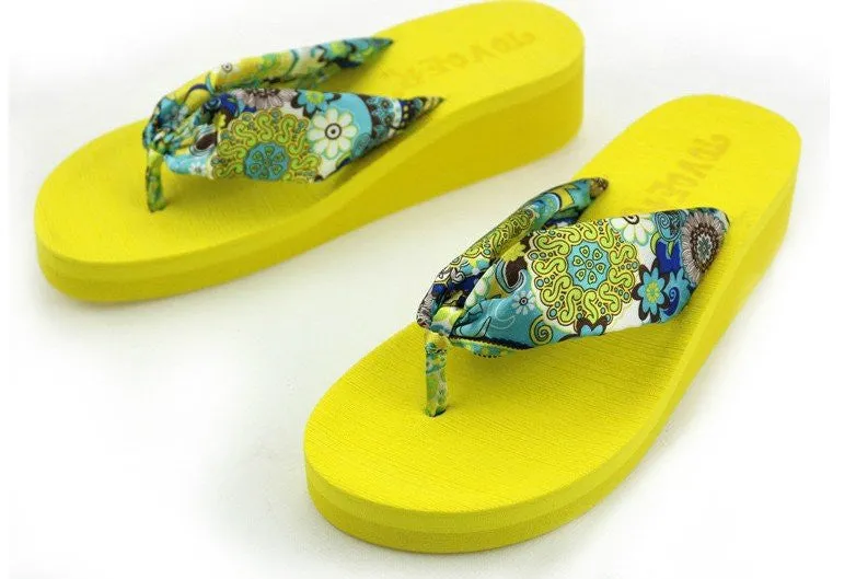 Summer bohemia flower Women flip flops platform wedges women sandals platform flip slippers beach shoes