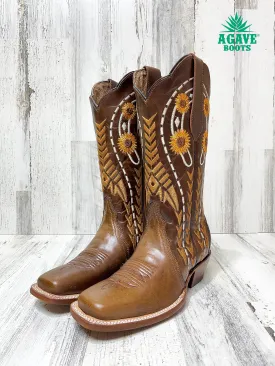 SUNFLOWERS BROWN | WOMEN SQUARE TOE BOOTS