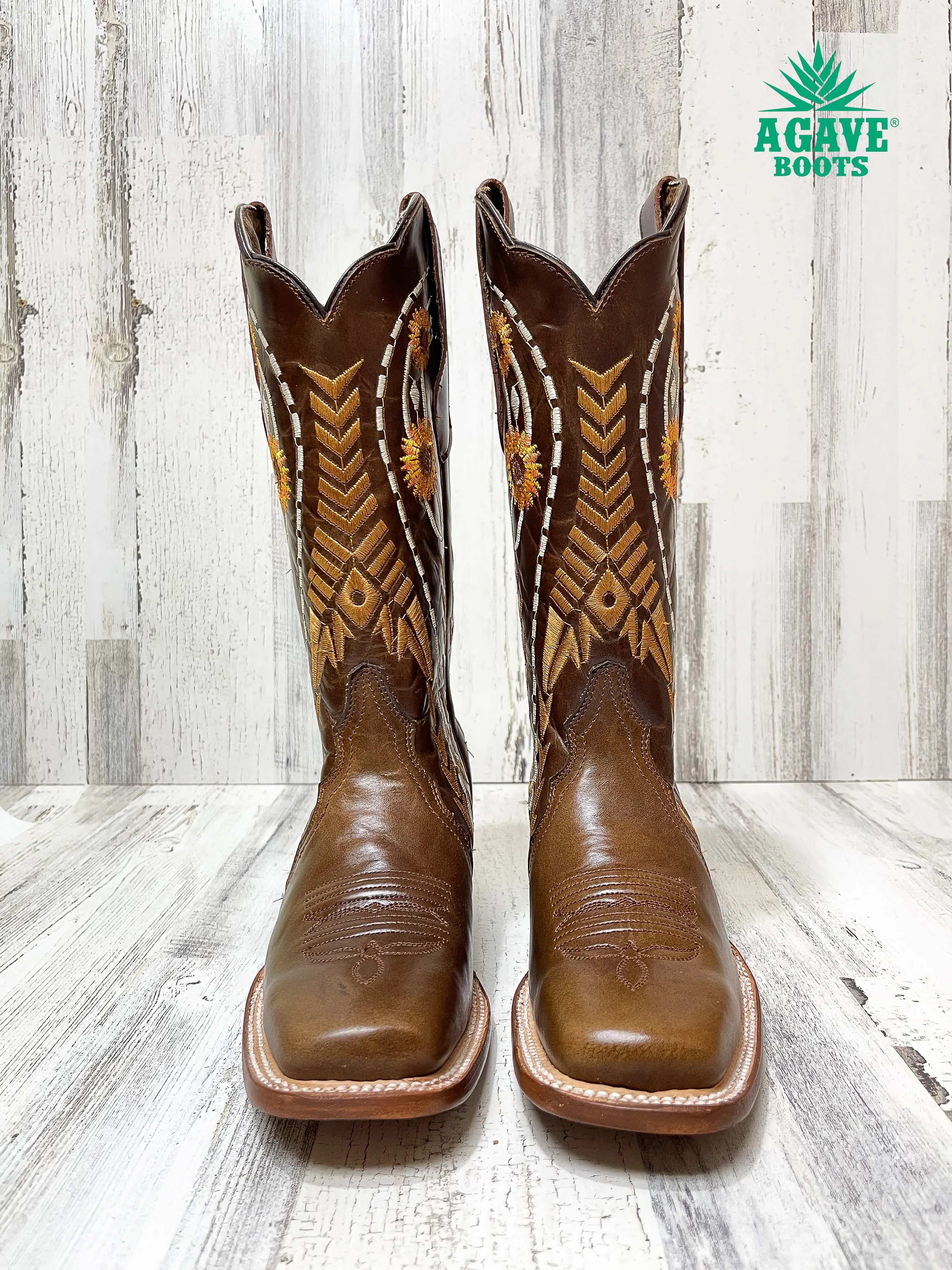 SUNFLOWERS BROWN | WOMEN SQUARE TOE BOOTS