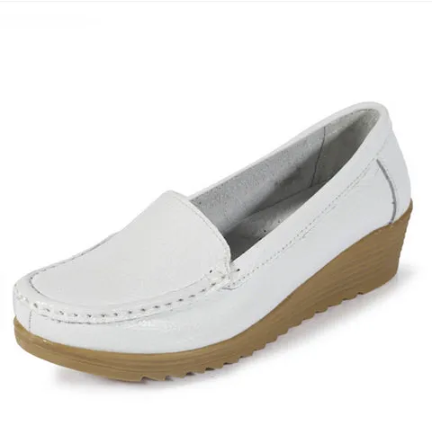 Women leather shoes female wholesale flats shoes girl casual comfort low heels flat loafers nurse shoes