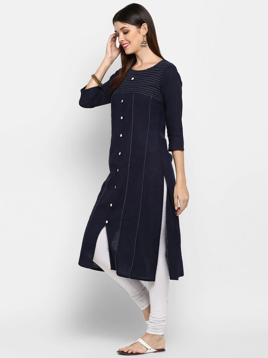 Women'S Blue Color Cotton Straight Kurta  (1Pc)