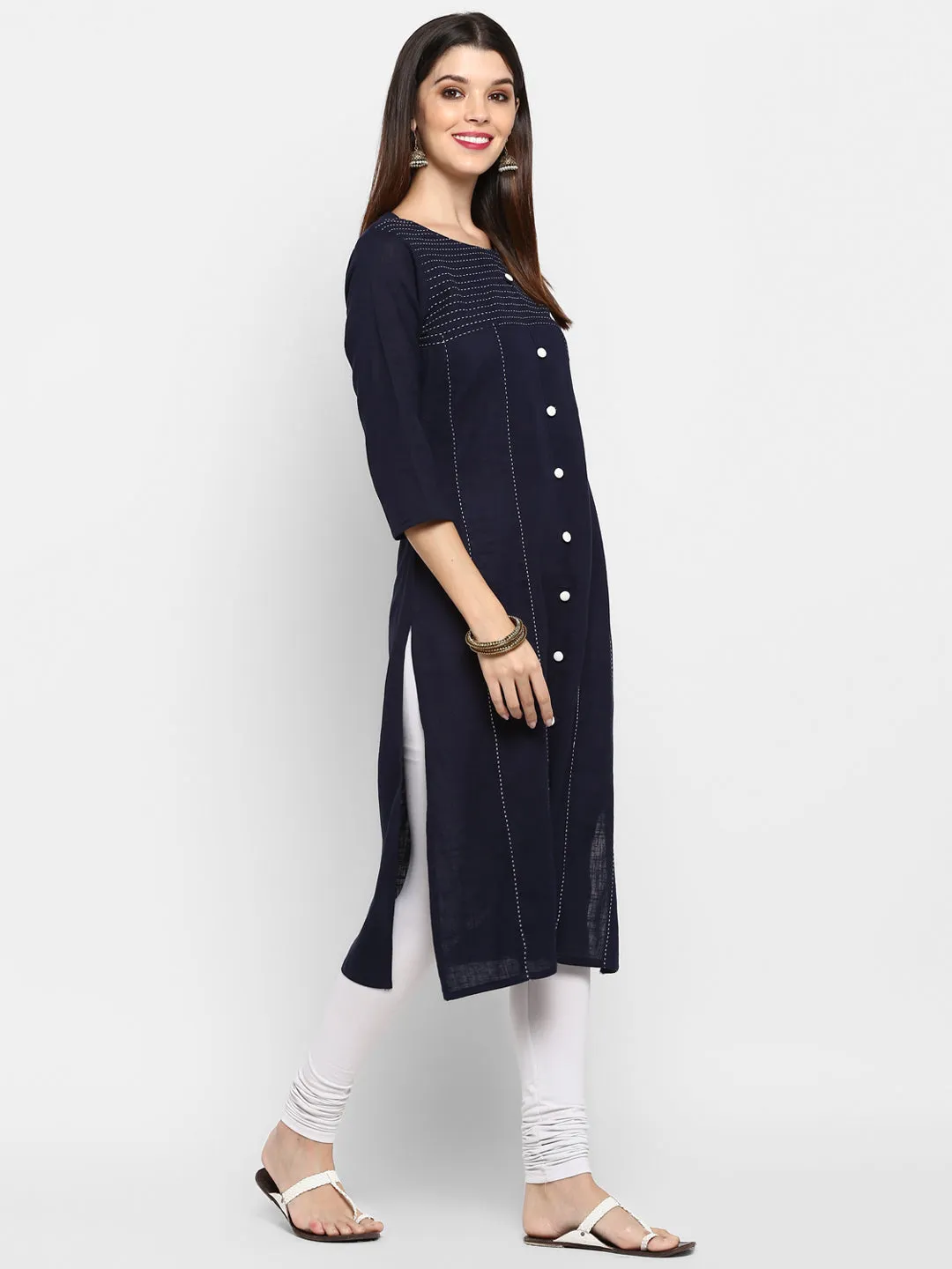 Women'S Blue Color Cotton Straight Kurta  (1Pc)