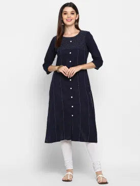 Women'S Blue Color Cotton Straight Kurta  (1Pc)