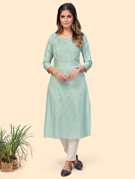 Women'S Embroidered & Mirror Straight Fancy Rayon Grey Stitched Kurta