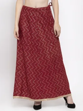 Women'S Maroon Zigzag Printed Flared Maxi Skirt