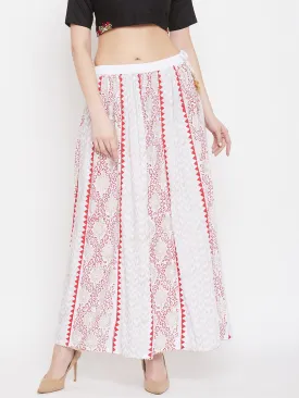 Women'S White Printed Rayon Maxi Skirt